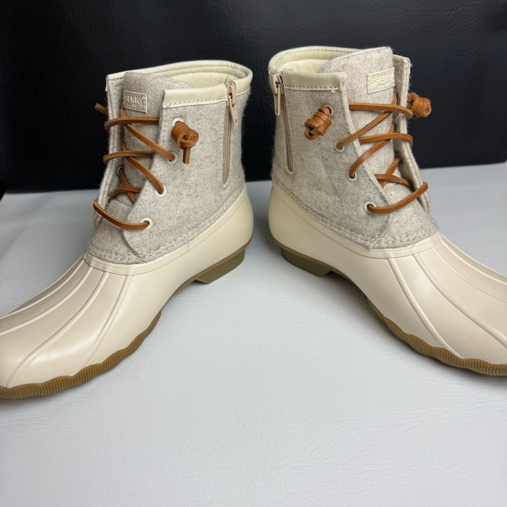 Sperry Cream and Tan Winter & Rain Boots Wool Embossed Duck Boots - Picture 3 of 7